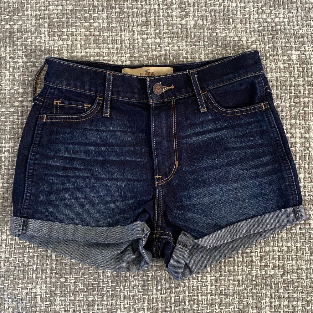Hollister Dark Blue Denim Cuffed Women's Shorts